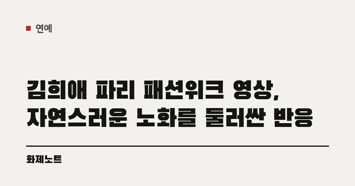 연예 분류 표시와 김희애 파리 패션위크 영상 글 제목이 적힌 화제노트 글자 카드입니다.