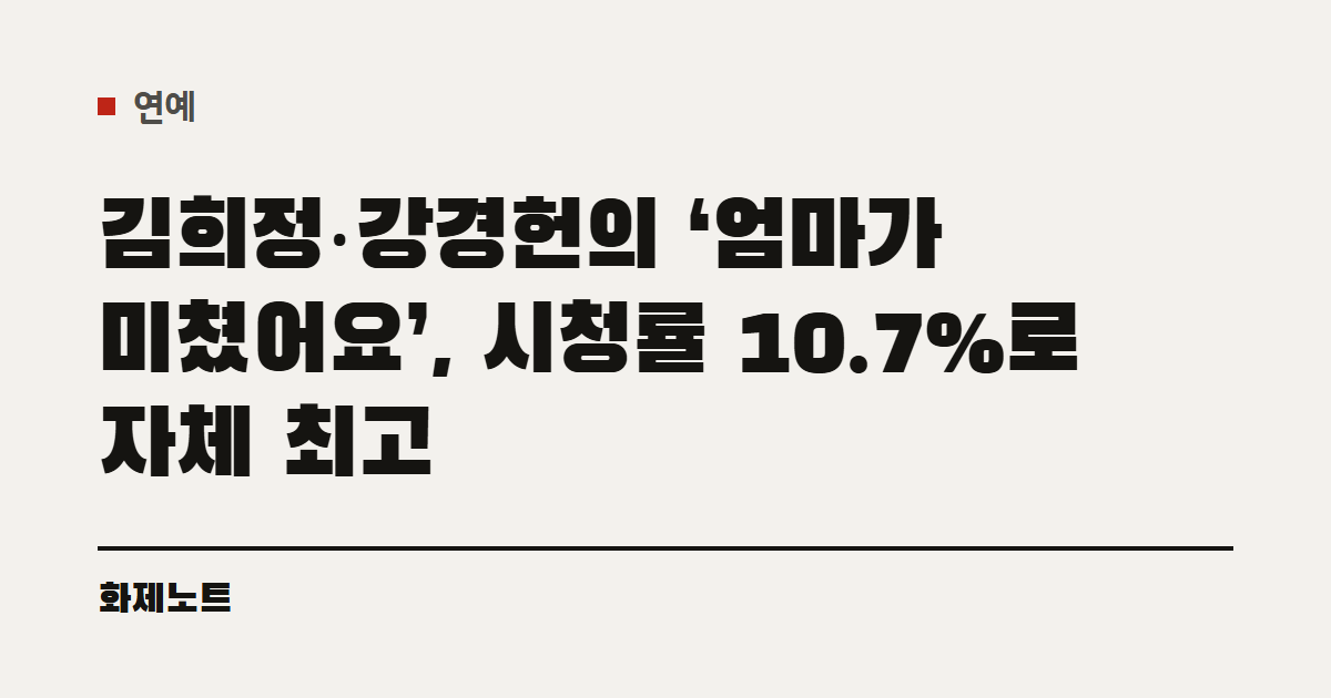 연예 분류 표시와 ‘엄마가 미쳤어요’ 시청률 글 제목이 적힌 화제노트 글자 카드입니다.