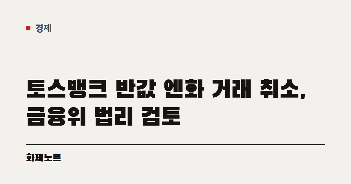 경제 분류 표시와 토스뱅크 반값 엔화 거래 취소 법리 검토 글 제목이 적힌 화제노트 글자 카드입니다.